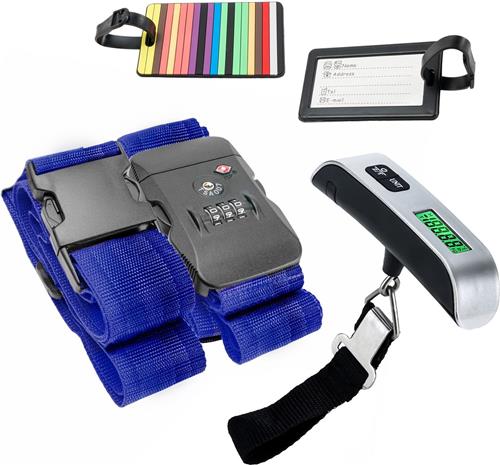 Intirilife reisset - digitale bagageweegschaal & bagageriem met TSA-combinatieslot - bagageweegschaal, hangende weegschaal, bagagecontrole, bagageriem, bagageriem