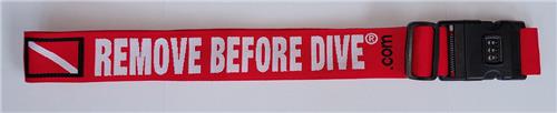 Kofferband REMOVE BEFORE DIVE met cijferslot