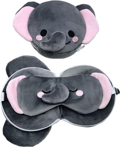 Reiskussen & Slaapmasker - Relaxeazzz Adoramals Janu de Olifant Rond - Grijs - 14x23x12,5cm/23x17x12,5cm