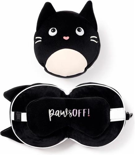 Puckater - Reiskussen & Slaapmasker - Relaxeazzz Feline Fine Rond - Zwart&Wit - Poes