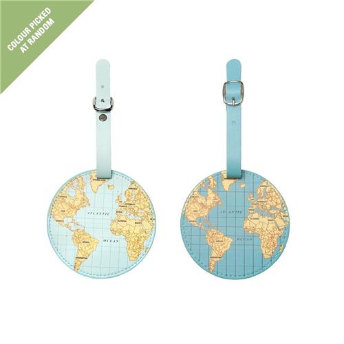 Kikkerland Bagagelabel  Wereld reiziger - Waterdicht - Reisaccessoires - Kofferlabel met wereld kaart print
