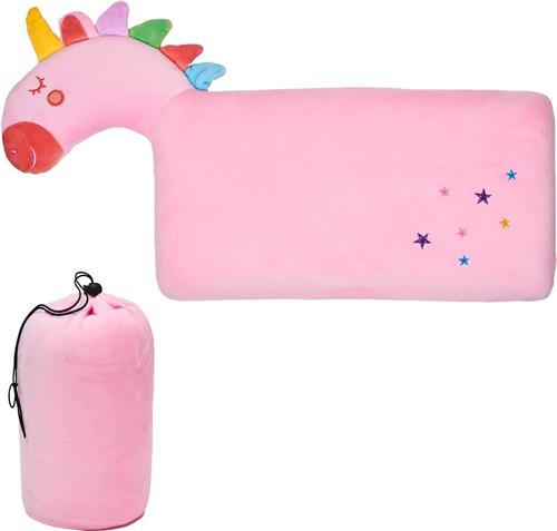CabinMax Nekkussen - Reiskussen Kinderen - Memory Foam Nek Kussen - Inclusief Opbergtas - Unicorn - Roze