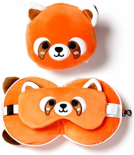 Puckator - Resteazzz - Nekkussen met Slaapmasker - Oranje Panda rond nekkussen - Neksteun voor Reis Vliegtuig/Auto/Bus - Panda -