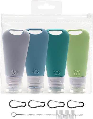MAGICSHE 90Ml Reisflesjes Vliegtuig Met Etui - Navulbaar - Siliconen Reisflacons Handbagage - 10-Delig Grijs/Blauw