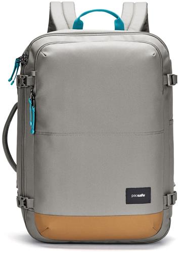Pacsafe GO Carry-on Backpack - 34 L - Rugzak - RFID-blokkerend - Anti-diefstal - Geschikt als Handbagage - Waterafstotend - Op 2 Manieren te Gebruiken - Turn & Lock Security Hooks - Koffer - Gerecycled Polyester - Grijs