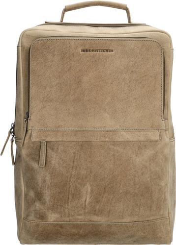 Hide & Stitches Idaho Rugzak Laptoptas 15,6 inch Premium Leder Business - Donkerzand - 100% Leer