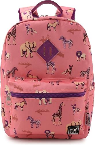 SEASON SALE: YLX Gear & Freek Vonk Oriole Rugzak voor kinderen | Koraal roze & Safari | Roze, koraal met zebra, giraffe, leeuw, olifant |Toilettas, logeren, vakantie | kinderen, jongens, meisjes | dierenprint, safari