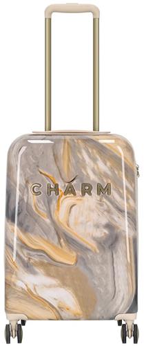 Charm London Marble Travel Handbagage Koffer - 54 cm - 32 liter - TSA slot - Lichtgrijs Marmer Look