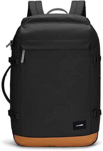 Pacsafe GO Carry-on Backpack - 44 L - Rugzak - RFID-blokkerend - Anti-diefstal - Geschikt als Handbagage - Waterafstotend - Op 2 Manieren te Gebruiken - Turn & Lock Security Hooks - Koffer -Gerecycled Polyester - Jet Black
