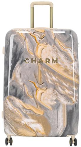 Charm London Marble Travel Grote Koffer - 75 cm - 88 liter - TSA slot - Lichtgrijs