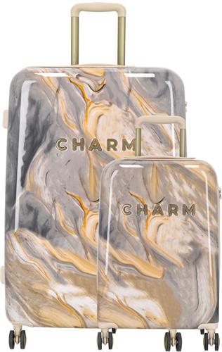 Charm London Travel Kofferset - Marble - Marmer look - Premium Reisset - Lichtgrijs