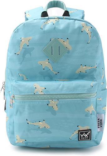 SEASON SALE: YLX Gear & Freek Vonk Oriole Rugzak | Turquoise Water & Sharks | blauwe haai . Gemaakt van gerecyclede plastic flessen. Eco-vriendelijk. Rugzak - rugtas - schooltas - jongen - meisje - kinderen - haaien - basisschool - dieren