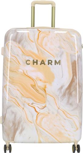Charm London Marble Travel Grote Koffer - 75 cm - 88 liter - TSA slot - Crème Marmer