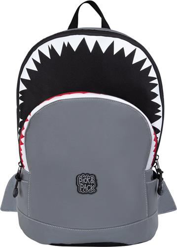 Pick & Pack Rugzak Haai - Shark reflecterend kinderrugzak - maat M visible grey